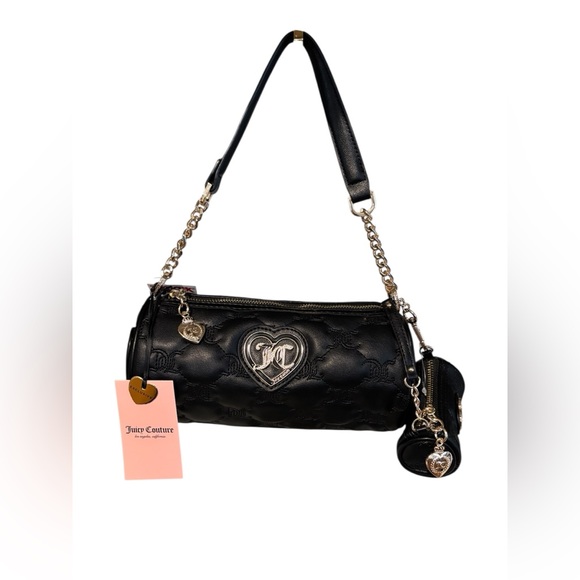 Juicy Couture Black Double Barrel Shoulder Bag with Heart Emblem - Picture 1 of 8